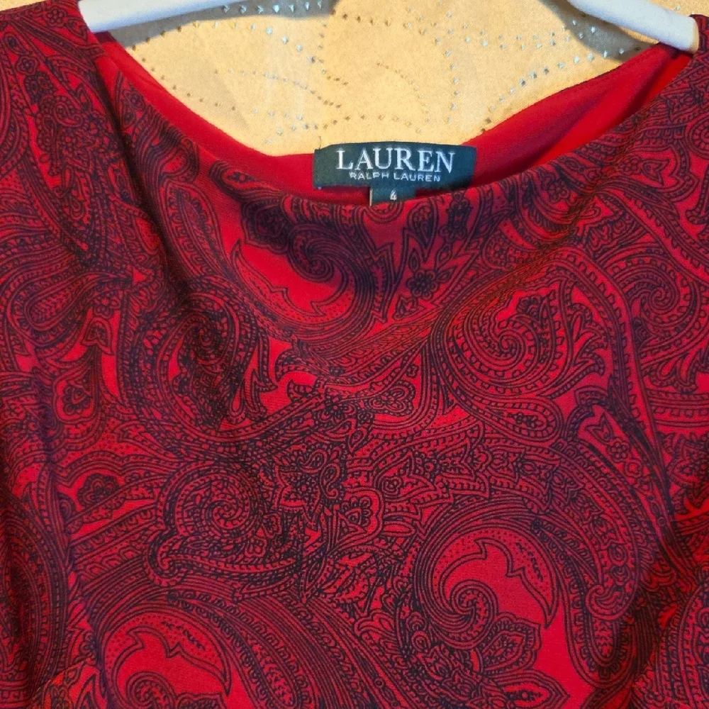 Lauren Ralph Lauren Burgundy Paisley Long Sleeve Dress - Picture 3 of 8